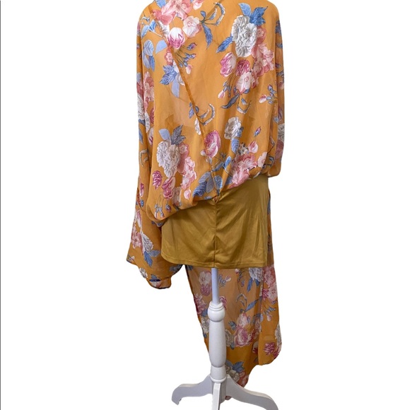 Yellow Floral Plunge Neck Long Dress - Summer Dress - Picture 4 of 8